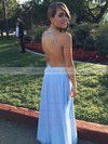 Backless A-line Scoop Neck Chiffon Tulle Appliques Lace Ankle-length New Prom Dress #PDS020102693
