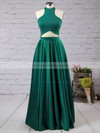 Two Piece A-line Satin Floor-length Ruffles Halter New Arrival Prom Dresses #PDS020102737
