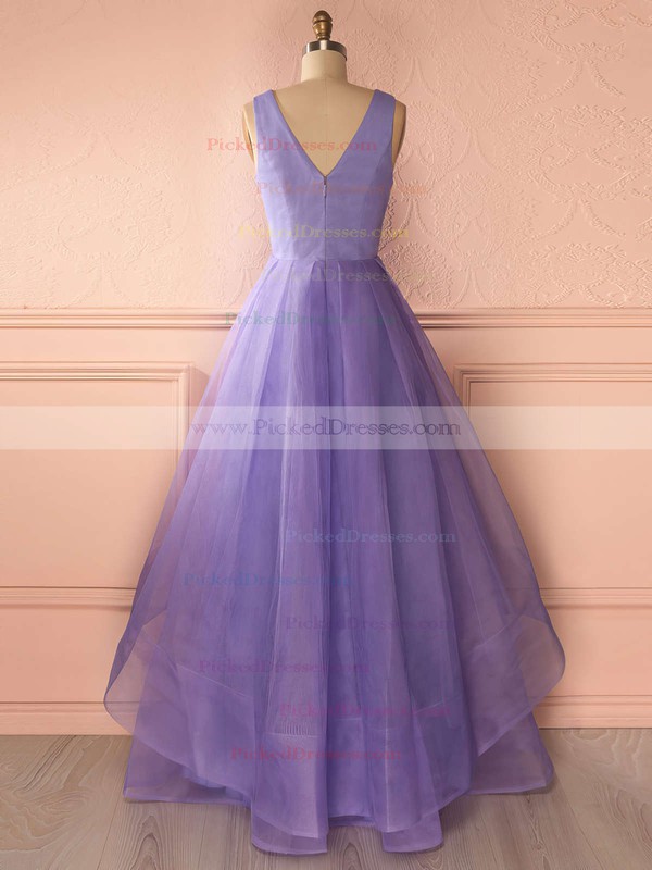Princess V-neck Tiered Organza Floor-length Affordable Prom Dresses #PDS020102740