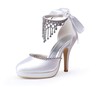 Women's Satin with Crystal Lace-up Stiletto Heel Pumps Closed Toe Platform #PDS03030016