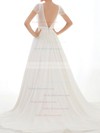 Open Back Cap Straps Scoop Neck A-line Chiffon Lace Modest Wedding Dress #PDS00020548