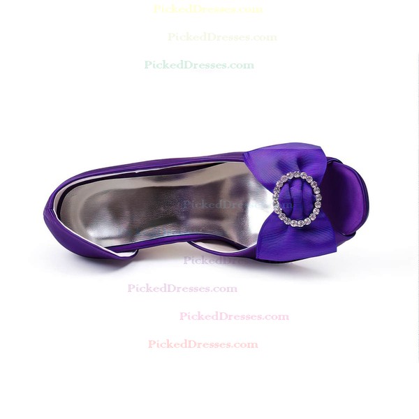 Women's Satin with Bowknot Crystal Stiletto Heel Pumps Peep Toe Platform #PDS03030036