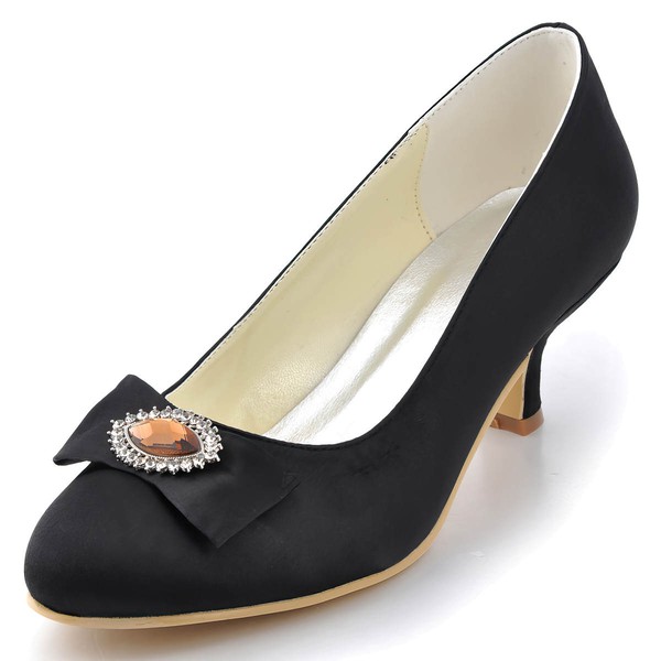 Women's Satin with Crystal Chunky Heel Pumps Closed Toe