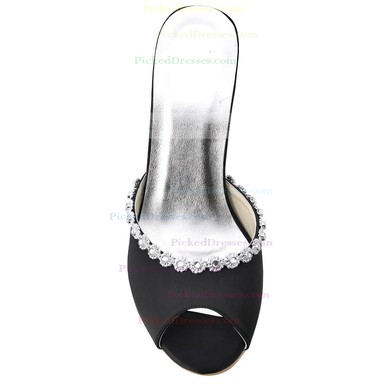 Women's Satin with Crystal Spool Heel Pumps Peep Toe #PDS03030047