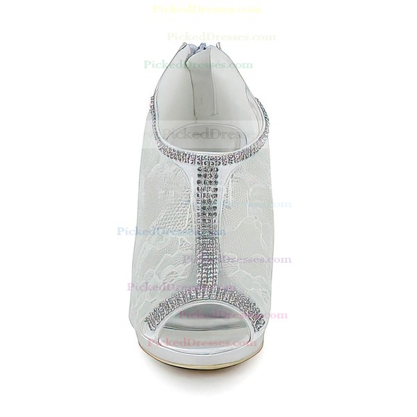 Women's Lace with Zipper Crystal Stiletto Heel Pumps Peep Toe Platform #PDS03030050