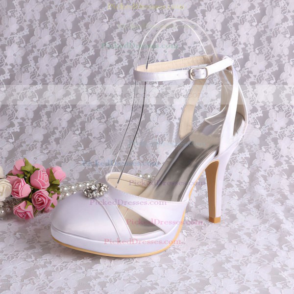 Women's Satin with Buckle Crystal Stiletto Heel Pumps Closed Toe Sandals Platform #PDS03030060
