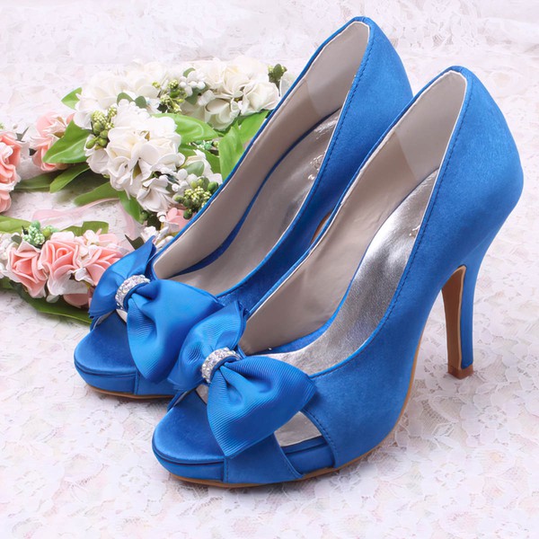 Women's Satin with Bowknot Crystal Hollow-out Stiletto Heel Pumps Sandals Peep Toe #PDS03030075