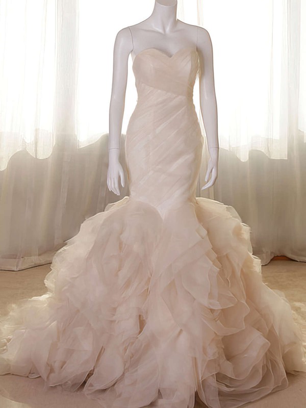 Pretty Trumpet/Mermaid Sweetheart Lace-up Tiered Organza Wedding Dresses