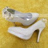 Women's Lace with Satin Flower Sequin Stiletto Heel Pumps Closed Toe #PDS03030093