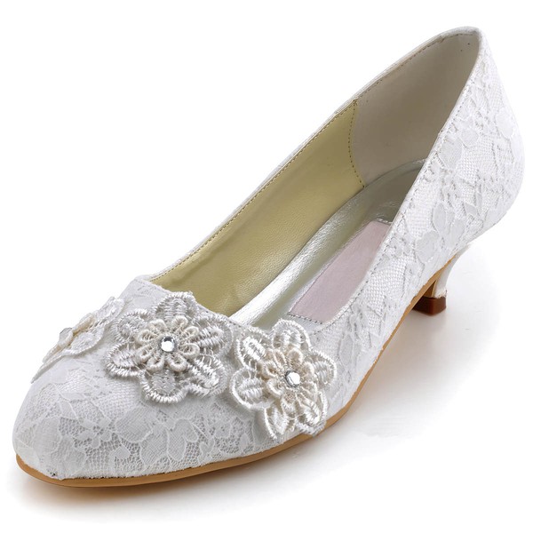 Women's Lace with Flower Crystal Low Heel Pumps Closed Toe #PDS03030107
