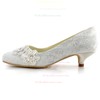Women's Lace with Flower Crystal Low Heel Pumps Closed Toe #PDS03030107