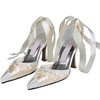Women's Satin with Ribbon Tie Stiletto Heel Pumps Closed Toe #PDS03030108