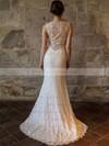 Pretty Sheath/Column Ivory Scoop Neck Ruffles Lace Wedding Dresses #PDS00020558