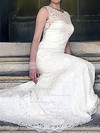 Pretty Sheath/Column Ivory Scoop Neck Ruffles Lace Wedding Dresses #PDS00020558