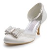 Women's Satin with Buckle Bowknot Stitching Lace Kitten Heel Pumps Closed Toe #PDS03030122