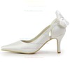 Women's Satin with Bowknot Hollow-out Stiletto Heel Pumps Closed Toe #PDS03030126