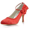 Women's Satin with Buckle Bowknot Crystal Stiletto Heel Pumps Closed Toe #PDS03030131