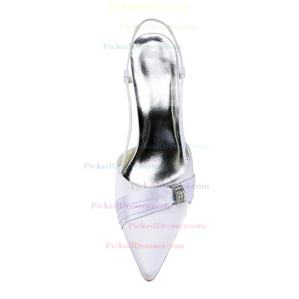 Women's Satin with Crystal Stiletto Heel Pumps Closed Toe Slingbacks #PDS03030143