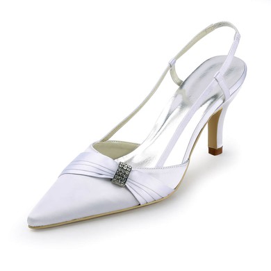 Women's Satin with Crystal Stiletto Heel Pumps Closed Toe Slingbacks #PDS03030143