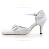 Women's Satin with Buckle Ribbon Tie Pearl Stiletto Heel Pumps Closed Toe #PDS03030144