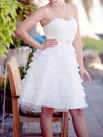 Knee-length White Organza Tiered with Sashes/Ribbons Perfect Wedding Dresses #PDS00020562