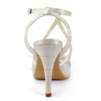 Women's Satin with Buckle Imitation Pearl Beading Stiletto Heel Sandals Peep Toe Slingbacks #PDS03030162