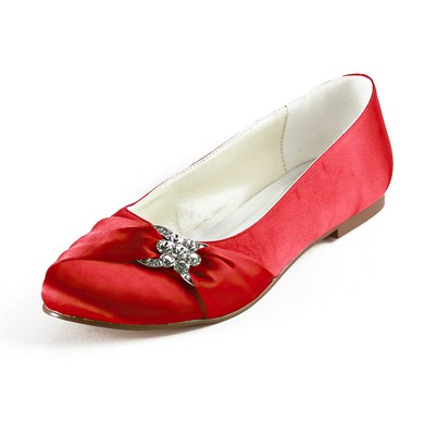 Women's Satin with Crystal Flat Heel Flats #PDS03030165