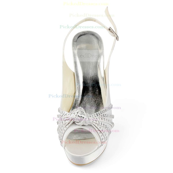 Women's Satin with Buckle Ribbon Tie Beading Stiletto Heel Sandals Peep Toe Platform Slingbacks #PDS03030172