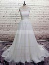 Ivory Tulle Appliques Lace Scoop Neck Court Train Great Wedding Dress #PDS00020564