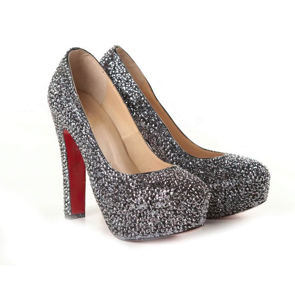 Women's Black Suede Pumps/Closed Toe/Platform with Sequin/Crystal #PDS03030188