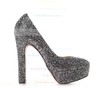 Women's Black Suede Pumps/Closed Toe/Platform with Sequin/Crystal #PDS03030188