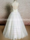 Best Scoop Neck Ivory Tulle Appliques Lace Ball Gown Wedding Dress #PDS00020565