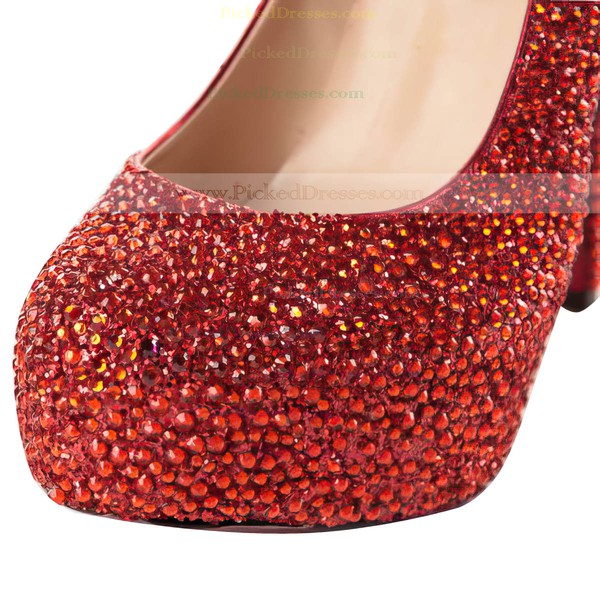 Women's Red Suede Pumps/Closed Toe/Platform with Crystal #PDS03030198