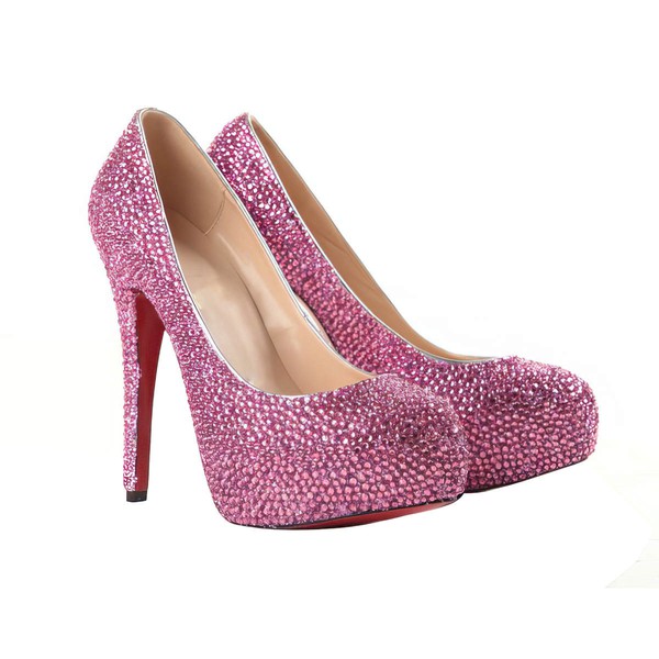 Women's Fuchsia Suede Pumps/Closed Toe/Platform with Crystal #PDS03030203