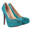 Women's Blue Suede Pumps/Closed Toe/Platform with Crystal #PDS03030204