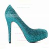Women's Blue Suede Pumps/Closed Toe/Platform with Crystal #PDS03030204