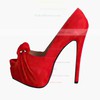 Women's Red Suede Platform/Peep Toe/Pumps with Ruched #PDS03030205