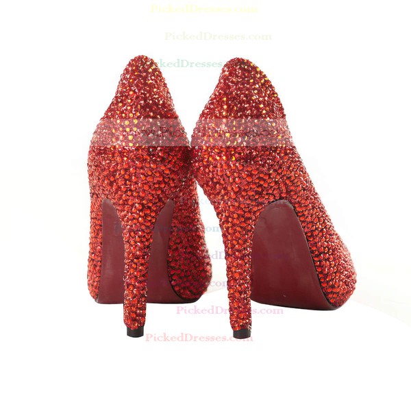 Women's Red Suede Pumps/Closed Toe with Crystal