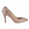 Women's Champagne Suede Closed Toe/Pumps with Crystal/Sparkling Glitter/Crystal Heel #PDS03030213