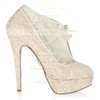 Women's Champagne Lace Pumps/Closed Toe/Platform with Ribbon Tie #PDS03030221