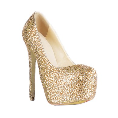 Women's Champagne Suede Platform/Pumps with Crystal/Crystal Heel #PDS03030223