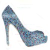 Women's Multi-color Suede Pumps/Peep Toe/Platform with Crystal Heel/Sparkling Glitter #PDS03030227