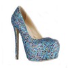 Women's Multi-color Suede Pumps/Closed Toe/Platform with Crystal Heel/Sparkling Glitter #PDS03030228