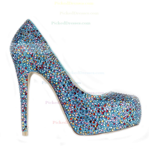 Women's Multi-color Suede Pumps/Closed Toe/Platform with Sparkling Glitter/Crystal Heel #PDS03030229