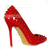 Women's Red Patent Leather Pumps/Closed Toe with Crystal #PDS03030234