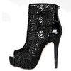 Women's Black Lace Peep Toe/Boots with Bowknot #PDS03030235