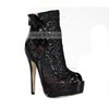 Women's Black Lace Peep Toe/Boots with Bowknot #PDS03030235