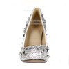 Women's Silver Satin Pumps/Closed Toe/Platform with Crystal #PDS03030236