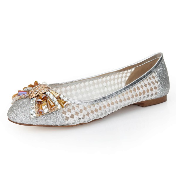 Women's Silver Suede Closed Toe/Flats with Sequin/Crystal/Others #PDS03030245