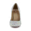 Women's White Patent Leather Pumps/Closed Toe with Imitation Pearl/Crystal/Crystal Heel #PDS03030255